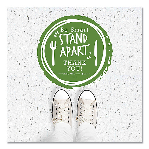 Tabbies BeSafe Messaging Floor Decals, Be Smart Stand Apart; Knife/Fork; Thank You, 12" Dia., Green/White, 60/Carton (79161)