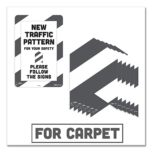 Tabbies BeSafe Carpet Decals, New Traffic Pattern For Your Safety; Please Follow The Signs, 12 x 18, White/Gray, 7/Pack (29203)