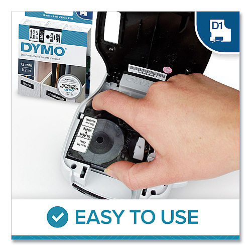 DYMO D1 High-Performance Polyester Removable Label Tape, 0.5" x 23 ft, White on Clear (45020)