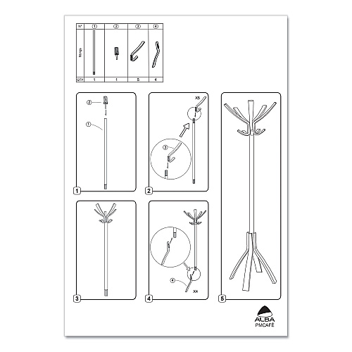 Alba Cafe Wood Coat Stand, Ten Peg/Five Hook, 21.67w x 21.67d x 69.33h, Espresso Brown (PMCAFE)