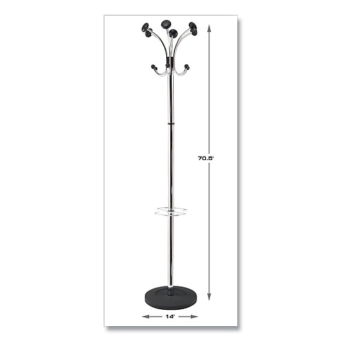 Alba Chromy Coat Stand, 12 Knobs, 16w x 16d x 70.5h, Chrome/Black (PMCLAS)