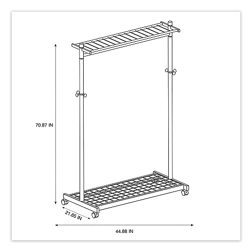Alba Garment Racks, Two-Sided, 2-Shelf Coat Rack, 6 Hanger/6 Hook, 44.8w x 21.67d x 70.8h, Silver/Wood (PMLUX6)