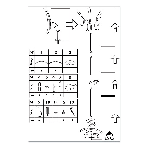 Alba CLEO Coat Stand, Stand Alone Rack, Ten Knobs, Steel/Plastic, 19.75w x 19.75d x 68.9h, Black (PMCLEON)