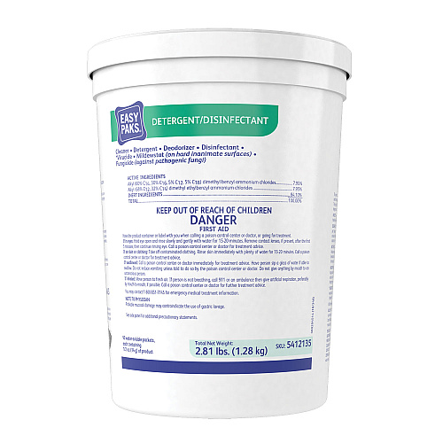 Easy Paks Detergent/Disinfectant, Lemon Scent, 0.5 oz Packet, 90/Tub, 2 Tubs/Carton (5412135)