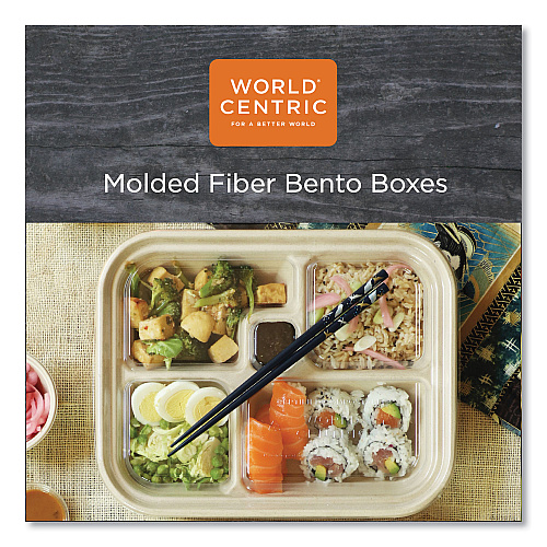 World Centric PLA Lids for Fiber Bento Box Containers, Five Compartments, 12.1 x 9.8 x 0.8, Clear, Plastic, 300/Carton (TRLCSBB)