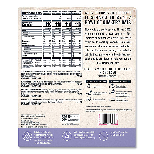 Quaker Instant Oatmeal, Assorted Varieties, 1.05 oz Packet, 40/Box (22001144)