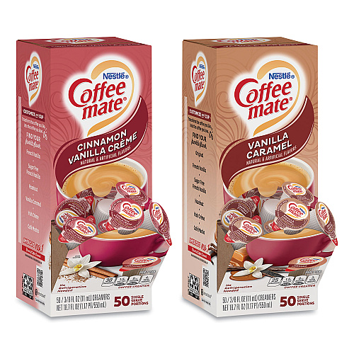 Coffee-mate Liquid Coffee Creamer, Cinnamon/Peppermint/Pumpkin/Vanilla, 0.38 oz Mini Cups, 50/Pack,4 Packs/Carton (70000093)