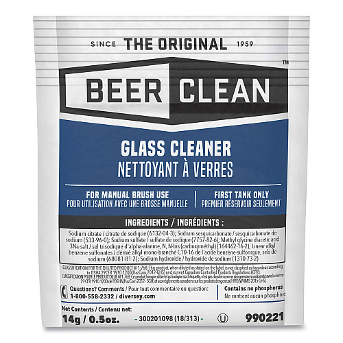 Diversey Beer Clean Glass Cleaner, Powder, 0.5 oz Packet, 100/Carton (990221)