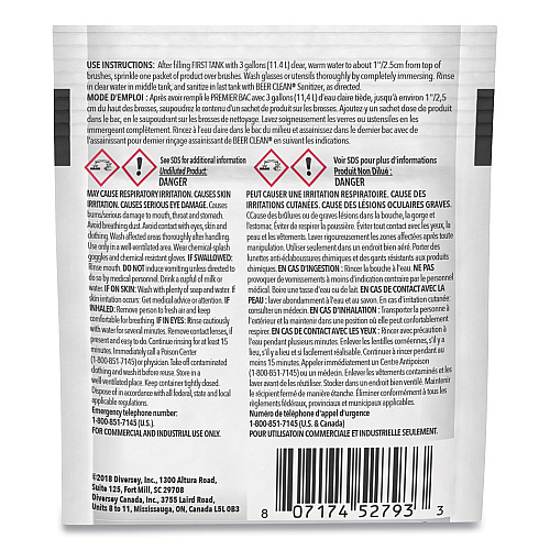Diversey Beer Clean Glass Cleaner, Powder, 0.5 oz Packet, 100/Carton (990221)
