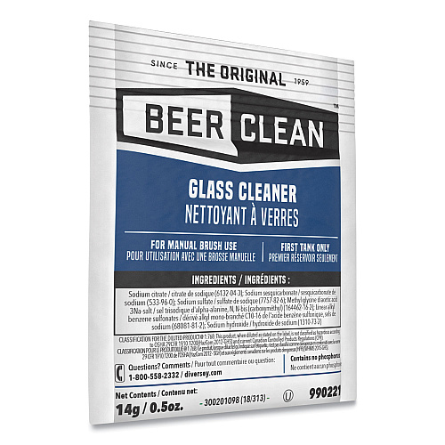 Diversey Beer Clean Glass Cleaner, Powder, 0.5 oz Packet, 100/Carton (990221)