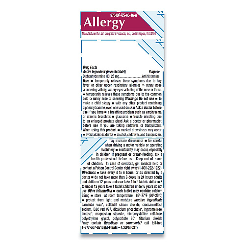 Lil' Drug Store Allergy Relief Tablets, Refill Pack, Two Tablets/Packet, 50 Packets/Box (97117)