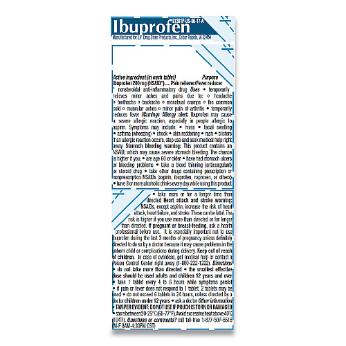 Lil' Drug Store Ibuprofen, 200 mg, Refill Pack, Two Tablets/Packet, 50 Packets/Box (97197)