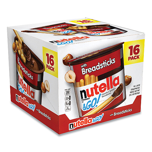 Nutella Hazelnut Spread and Breadsticks, 1.8 oz Single-Serve Tub, 16/Pack (22001135)