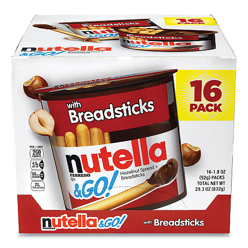 Nutella Hazelnut Spread and Breadsticks, 1.8 oz Single-Serve Tub, 16/Pack (22001135)
