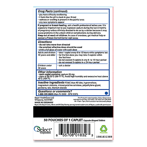 Aleve Pain Reliever Tablets, 50 Packs/Box (BXAL50)