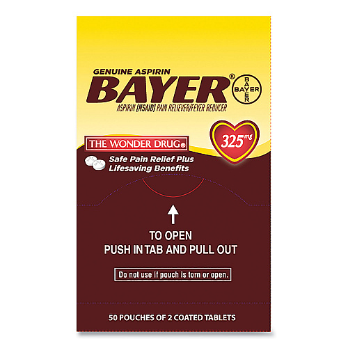 Bayer Aspirin Tablets, Two-Pack, 50 Packs/Box (BXBG50)
