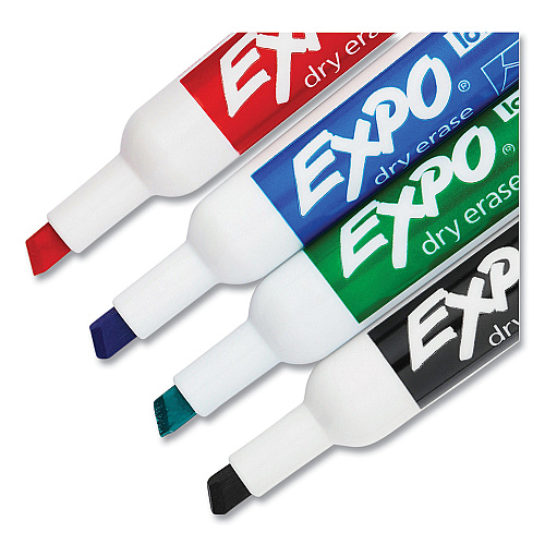 EXPO Low-Odor Dry-Erase Marker, Peggable Card, Broad Chisel Tip, Assorted Colors, 4/Pack (80174PK)