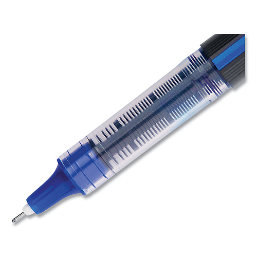 uni-ball VISION Roller Ball Pen, Stick, Extra-Fine 0.5 mm, Blue Ink, Black/Blue/Clear Barrel, 12/Pack (1734919)