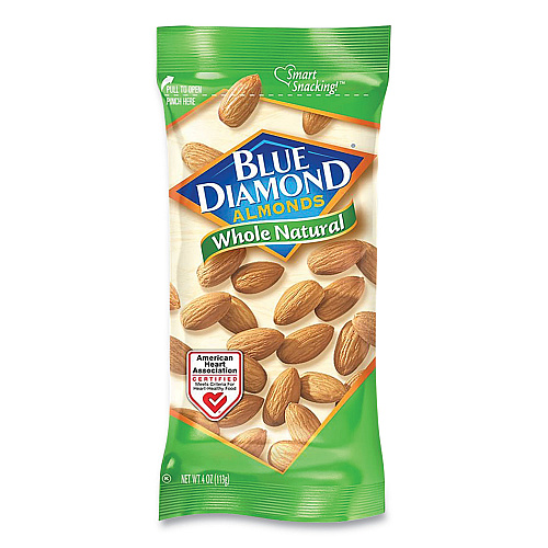 BlueDiamond Whole Natural Almonds, 4 oz Bag, 12 Bags/Box (BLU11025)