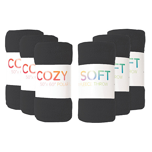 Cozy Soft Polar Fleece Throw 50x60 Black - Case Of 24 (FLC-PLR-5060-6PK-BK)