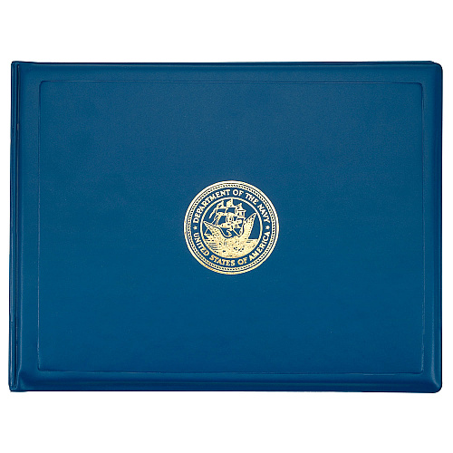 AbilityOne 7510004822994, SKILCRAFT Award Certificate Binder, 8.5 x 11, Navy Seal, Blue/Gold