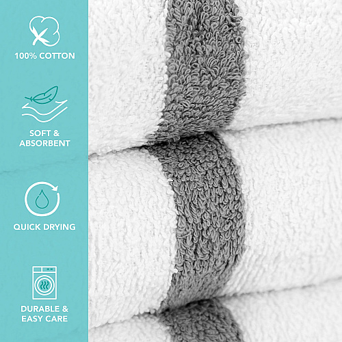 Power Gym Hand Towel 16x27 Gray Stripe - Case Of 120 (PWR-1627-3GYCS-CS)