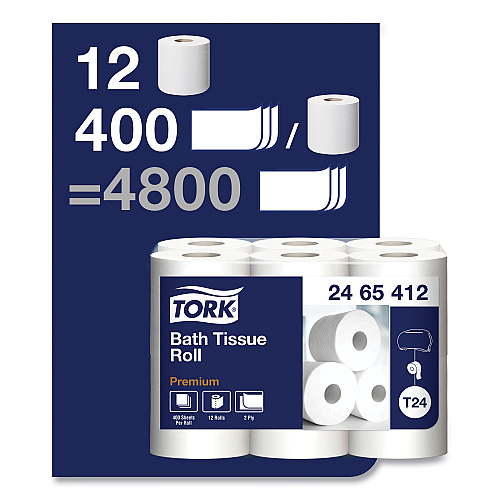 Tork&reg; Premium Poly-Pack Toilet Paper, 2-Ply, 400 Sheets, 48 Rolls (2465412)