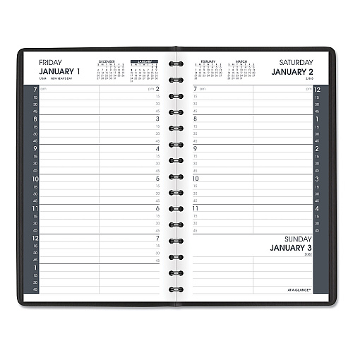AT-A-GLANCE Daily Appointment Book with 15-Minute Appointments, One Day/Page: Mon to Sun, 8 x 5, Black Cover, 12-Month (Jan to Dec): 2026 (7080005)