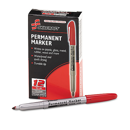 AbilityOne 7520015114324, SKILCRAFT Fine Point Permanent Marker, Fine Bullet Tip, Red, Dozen