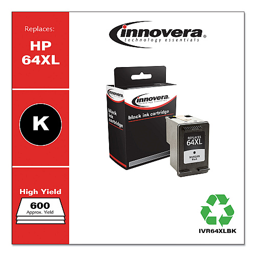 Innovera Remanufactured Black High-Yield Ink, Replacement for 64XL (N9J92AN), 600 Page-Yield (IVR64XLBK)