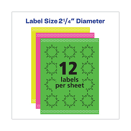 Avery High-Visibility ID Labels, Laser Printers, 2.25" dia, Assorted, 12/Sheet, 15 Sheets/Pack (5995)