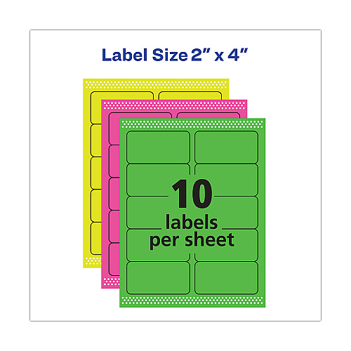 Avery High-Visibility Permanent Laser ID Labels, 2 x 4, Neon Assorted, 500/Pack (5956)