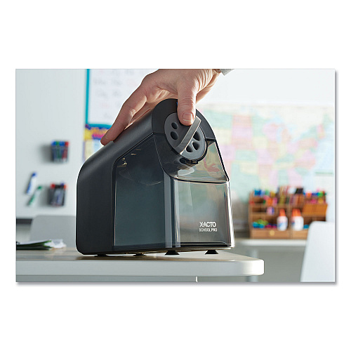 X-ACTO Model 1670 School Pro Classroom Electric Pencil Sharpener, AC-Powered, 4 x 7.5 x 7.5, Black/Gray/Smoke (1670X)
