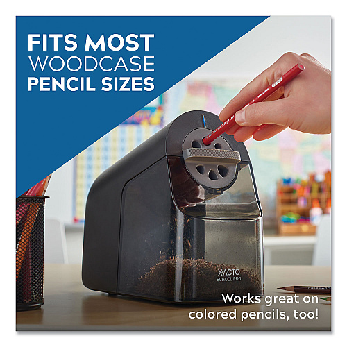 X-ACTO Model 1670 School Pro Classroom Electric Pencil Sharpener, AC-Powered, 4 x 7.5 x 7.5, Black/Gray/Smoke (1670X)