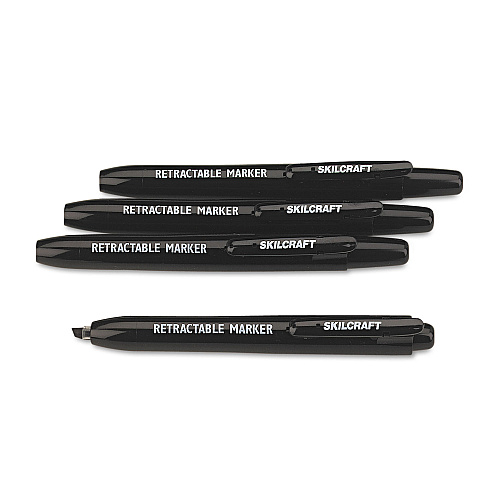 AbilityOne 7520015550297, SKILCRAFT Retractable Permanent Marker, Broad Chisel Tip, Black, 4/Pack