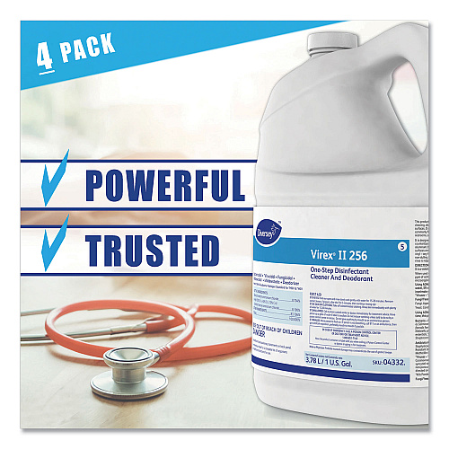 Diversey Virex II 256 One-Step Disinfectant Cleaner Deodorant Mint, 1 gal, 4 Bottles/CT (04332)