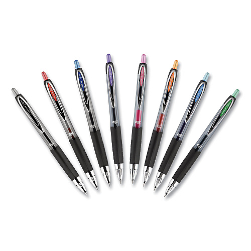 uni-ball Signo 207 Gel Pen, Retractable, Medium 0.7 mm, Blue Ink, Smoke/Black/Blue Barrel, 4/Pack (45532PP)