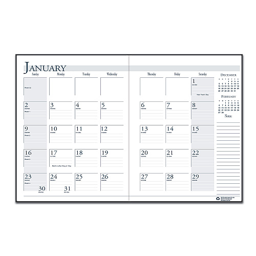 House of Doolittle Recycled Ruled 14-Month Planner with Leatherette Cover, 10 x 7, Black Cover, 14-Month: Dec 2025 to Jan 2027 (260602)