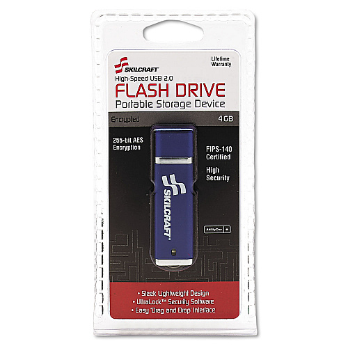 AbilityOne 7045015584992, SKILCRAFT USB Flash Drive with 256-Bit AES Encryption, 4 GB, Blue