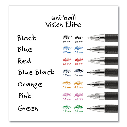 uni-ball VISION ELITE Hybrid Gel Pen, Stick, Bold 0.8 mm, Assorted Ink and Barrel Colors, 8/Pack 0.8 mm Bold Pen Point - Refillable - Retractable - Assorted Ink - Gel-based - 8 / Pack (90199PP)