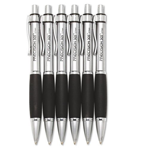 AbilityOne 7520015654873 SKILCRAFT Precision 305 Metal Barrel Mechanical Pencil, 0.7 mm, Black Lead, Silver Barrel, 6/Pack