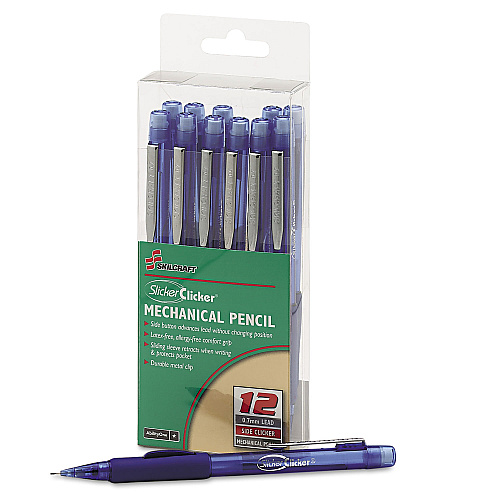 AbilityOne 7520015654874, SKILCRAFT SlickerClicker Side Advanced Mechanical Pencil, 0.7mm, Black Lead, Trans Blue Barrel, Dozen