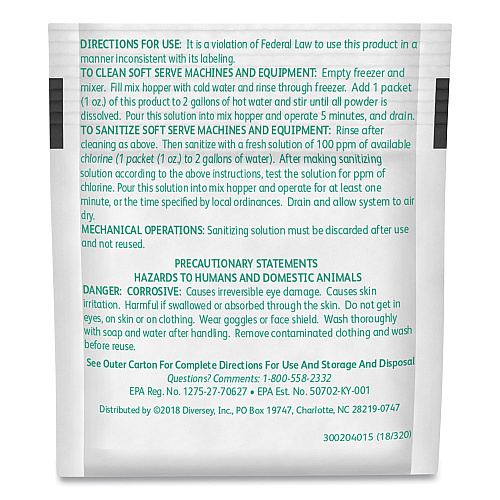 Diversey Sani Sure Soft Serve Sanitizer and Cleaner, Powder, 1 oz Packet, 100/Carton (90234)