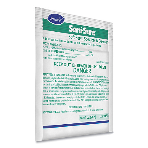 Diversey Sani Sure Soft Serve Sanitizer and Cleaner, Powder, 1 oz Packet, 100/Carton (90234)