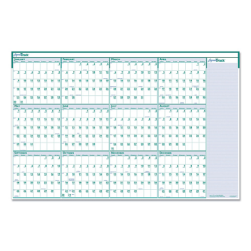 House of Doolittle Express Track Recycled Reversible/Erasable Yearly Wall Calendar, 24 x 37, White/Teal Sheets, 12-Month (Jan to Dec): 2026 (392)