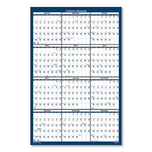 House of Doolittle Recycled Poster Style Reversible/Erasable Yearly Wall Calendar, 66 x 33, White/Blue/Gray Sheets, 12-Month (Jan to Dec): 2026 (3962)