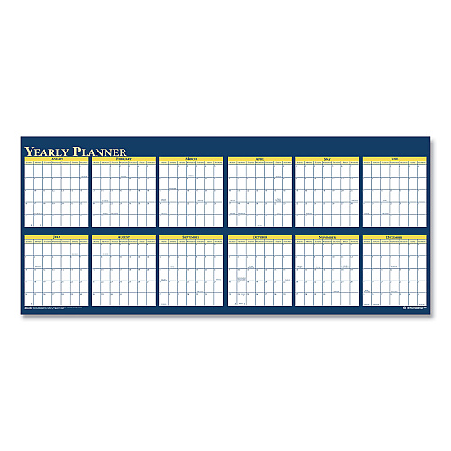 House of Doolittle Recycled Reversible Yearly Wall Planner, 60 x 26, White/Blue/Yellow Sheets, 12-Month (Jan to Dec): 2026 (3974)