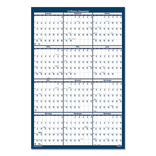 House of Doolittle Recycled Yearly Reversible Wall Calendar Non-Laminated, 24 x 37, White/Blue Sheets, 12-Month (Jan to Dec): 2026 (3990)