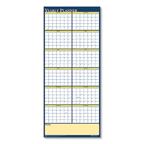 House of Doolittle Recycled Reversible Yearly Wall Planner, 60 x 26, White/Blue/Yellow Sheets, 12-Month (Jan to Dec): 2026 (3974)