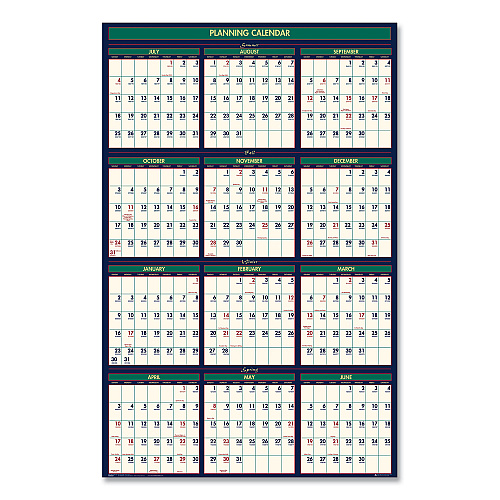 House of Doolittle Four Season Erasable Business/Academic Recycled Wall Calendar, 24 x 37, 12-Month(July-June): 2025-26, 12-Month(Jan-Dec): 2026 (391)